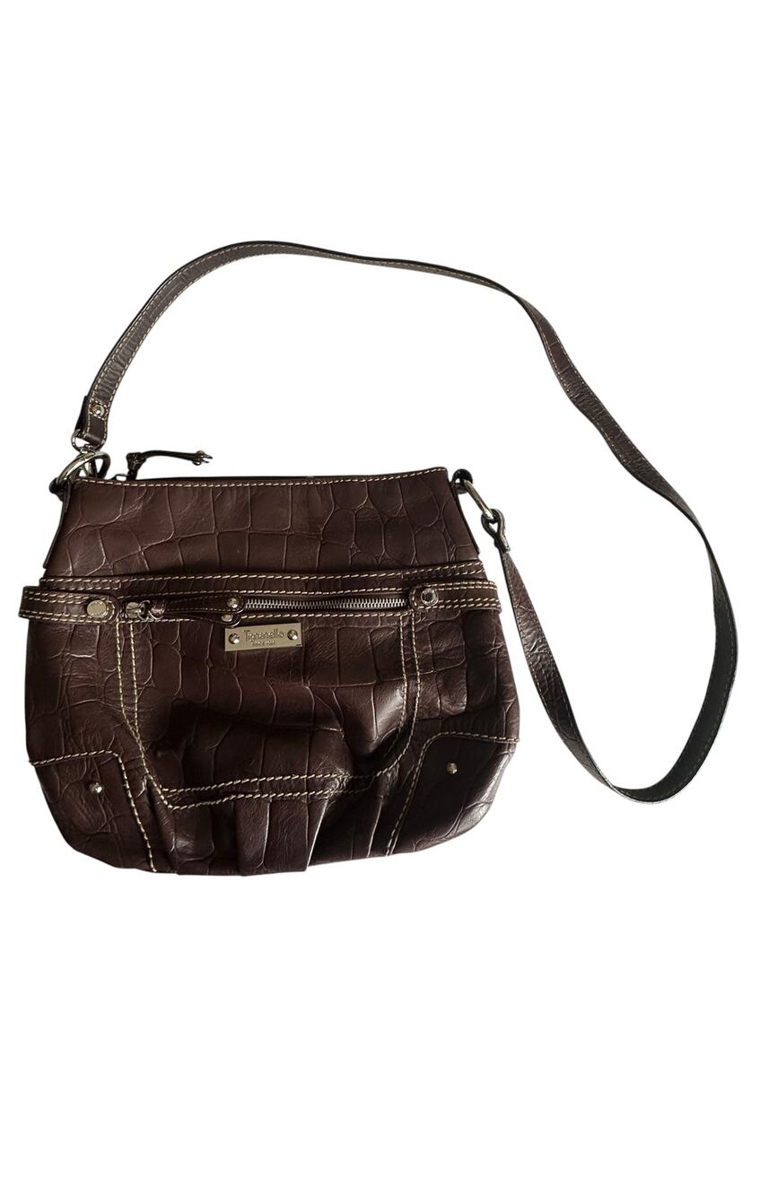 Tignanello Croc-Embossed Leather Bag Chocolate Brown Crossbody Purse Handbag